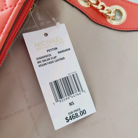 NEW Michael Kors Peyton Quilted Vegan Flap Shoulder Bag Mandarin Chain Crossbody - Picture 13 of 13